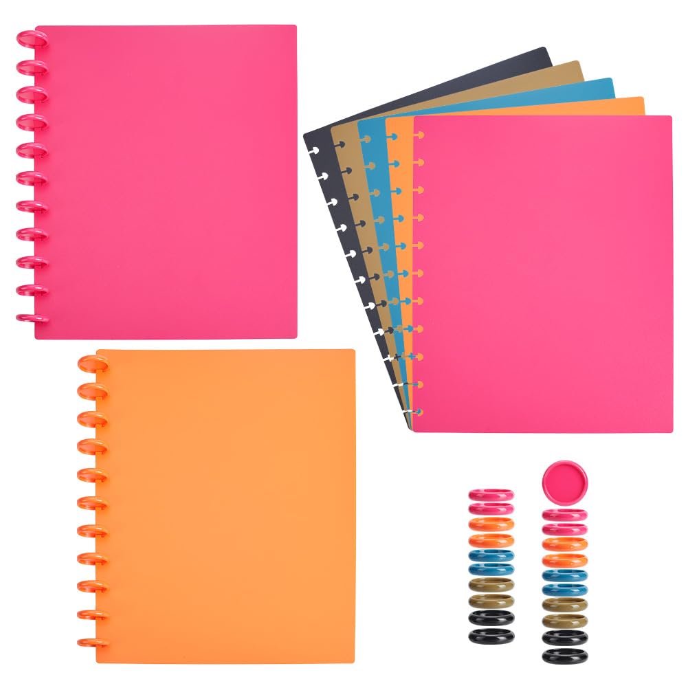NBEADS 5 Sets Discbound Notebook Cover and Disc Set 287x223mm Poly Cover with Disc Discbound Notebook Accessories for School Office Subject Document, Dark Color Series