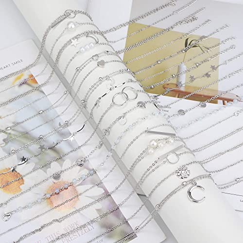 MILACOLATO Necklaces for Women 16Pcs Long Pendant Danity Layered Choker Necklaces Pendant Coin Moon Boho Star Pearl Chain Choker Multi-Layer Necklaces Set for Women Adjustable Gold Silver Tone - Image 5