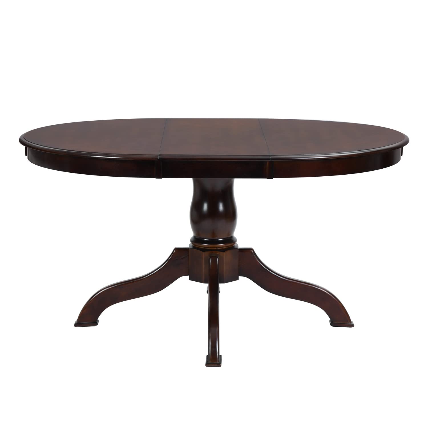 FurnitureR Dining Table Solid Wood with Oval Tabletop and Study Legs, Extendable, 60.7 Inches, Brown