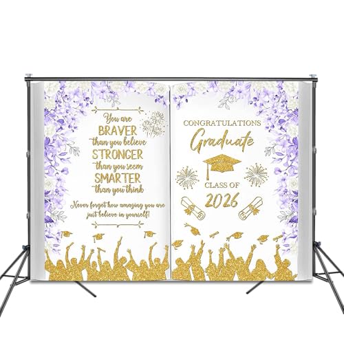 Fondo fotográfico graduación 7x5ft púrpura y oro miniatura 2
