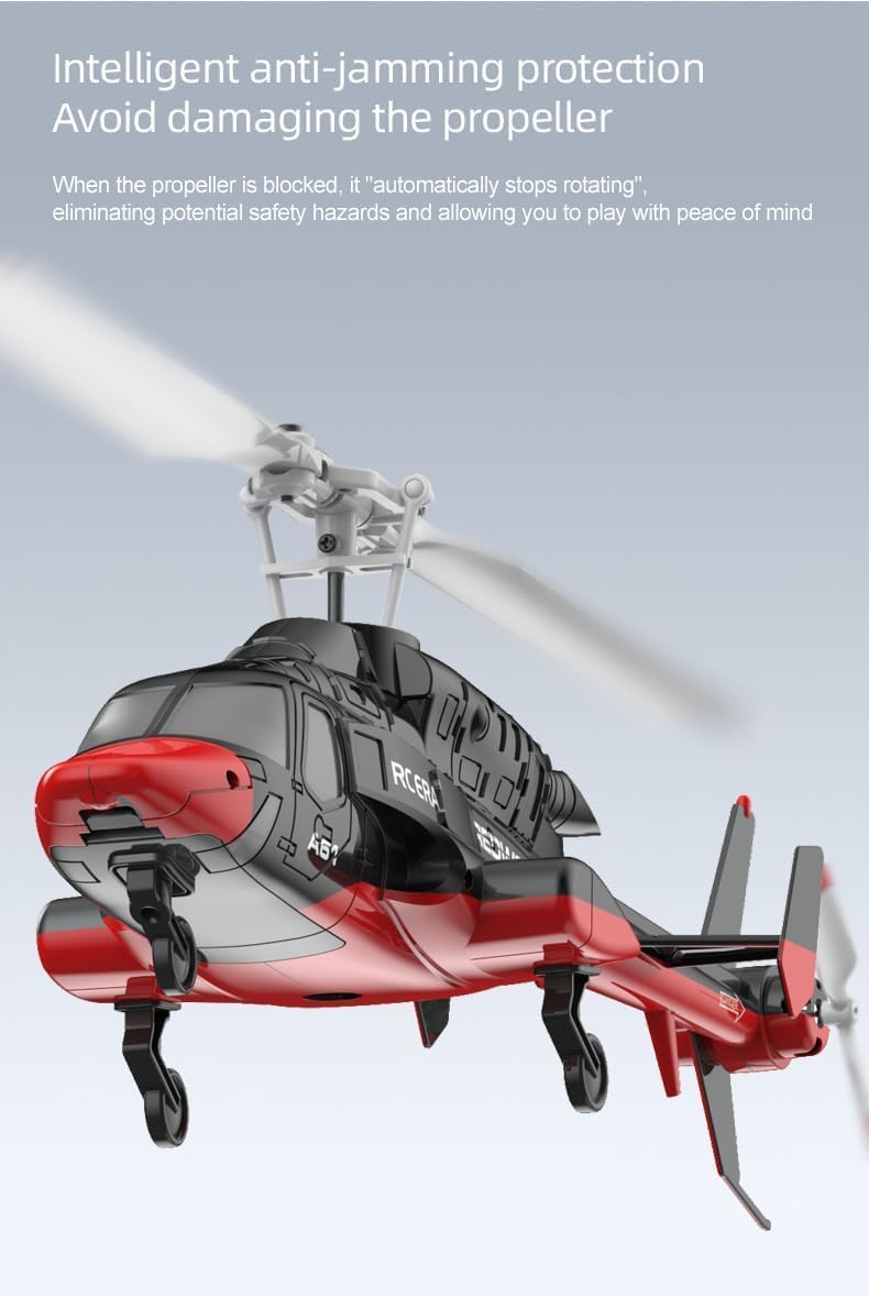 RC Helicopter A61 Altitude Hovering Optical Flow Localization One Click Roll Takeoff and Landing with 2 Batteries for Adults Beginners 1/53 Scale Air-Wolf (Red)