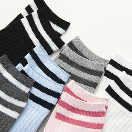 5 pairs - 's solid color comfortable breathable double-needle combed cotton three-bar mid-tube socks4