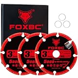 FOXBC 3 Inch Diamond Cut Off Wheel with 5000+ Metal Cutting on Rebar, Stainless Steel, Angle Iron, 3/8' Arbor - 3 Pack