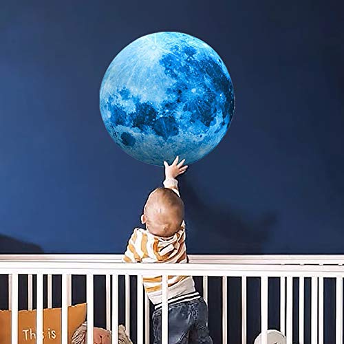 Glow In The Dark Moon,Glow In The Dark For Ceiling Wall Decals, Glow In The Dark Space Planet Wall Stickers, Perfect For Kids Nursery Bedroom Living Room(Sky Blue) #TOP5