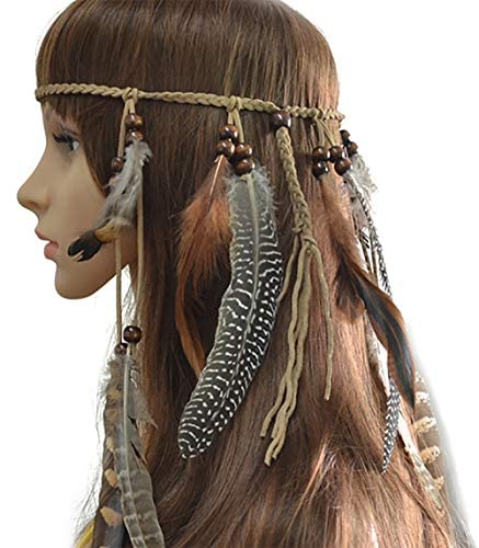 Miniatura 6 de Diadema de plumas indias, color marrón, ajustable, plumas, borlas tribales, cuerda de cáñamo para carnaval, disfraz hippie, fiesta, festival,