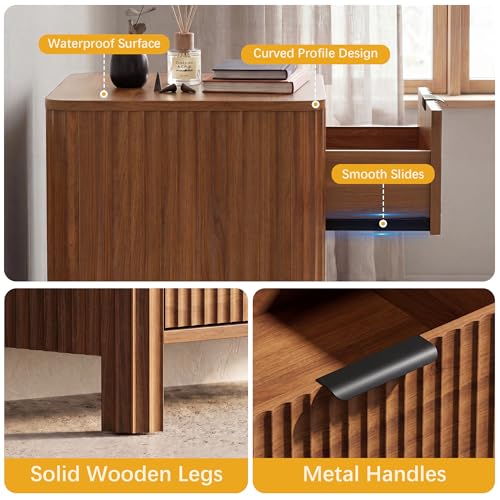 Image of Wodeer 3 Drawer Dresser for Bedroom, 20 inch Wide Wood Storage Cabinet with Fluted Design, Modern Chest of Drawers for Living Room, Nursery Clothing Organizer with Metal Slides, Anti-Tipping