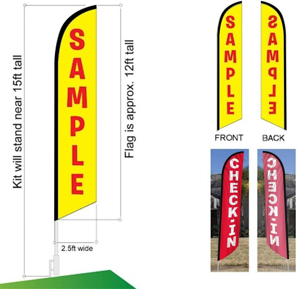 Start Finish and Check-in Advertising Package of 3 Feather Banner Swooper Flag Kits with Ground Spikes, for Marathons and Special Events