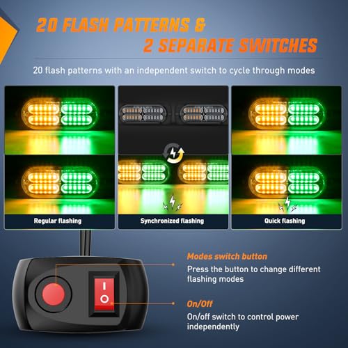 Image of Nilight 4PCS LED Strobe Lights 12V 24V Sync Feature Amber Green