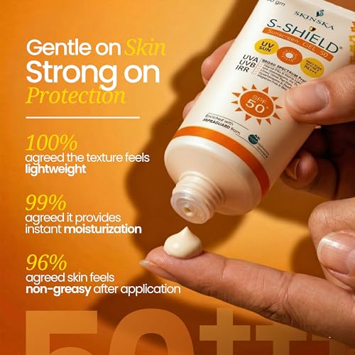 Image of SKINSKA NATURALS S-Shield Sunscreen Gel SPF 50 PA+++ - Lightweight, No White Cast, Broad Spectrum UVA /UVB for Oily, Dry & Acne-Prone Skin for Men /Women (60g)