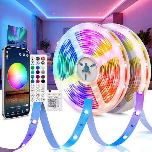 Beaeet Ruban LED 24V 20m 5050 RGB pour Chambre, Plafond et Mur, Bande Lumineuse d’Ambiance avec Télécommande 40 Touches & App Bluetooth, Décoration Lit, Meuble, Gaming, Fête et Noël(2×10m)