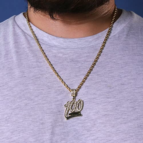 Iced 14K Gold, Silver Plated Simulated Diamond EMOJI 100 Pendant & 4mm 24" Rope Chain Hip Hop Jewelry Fashion Necklace Gift2