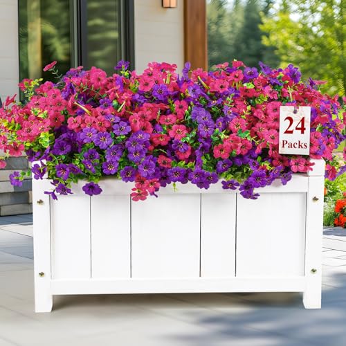 Alupssuc 24 Bundles Artificial Flowers for Outdoors Decoration, UV Resistant Silk Violet with Leaf Grass and Eucalyptus Fake Plants for Outside Indoor Yard Home Patio Porch Decor,  image 6