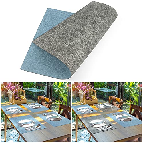 Leather Heat Resistant Placemats For Dining Table, Table Mats Set Of 6, Waterproof Pu Kitchen Place Mats, Soft And Non-Slip Lqi (Light Blue + Gray Green) #TOP2