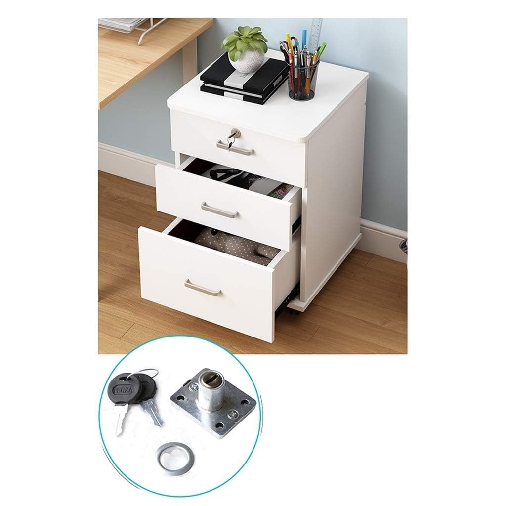 Archivador de 3 cajones con Cerradura, bajo Escritorio, de Madera, para Documentos legales, móvil con Ruedas, tamaño A4, para Suministros de Oficina y Recibos.,C 40 * 40 * 56cm