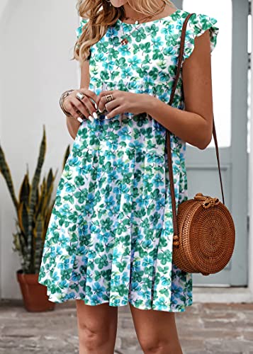 Image of KIRUNDO Summer Dresses for Women Sundress Sleeveless Ruffle Sleeve Round Neck Loose Short Flowy Pleated Mini Babydoll Dress