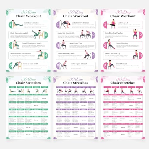 Chair Yoga Poster for Seniors & Beginners - Set of 6...