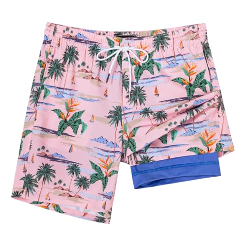 Image of SURF CUZ Mens Swim Trunks with Compression Liner Swim Shorts 7 inch Swimming Trunks Stretch 7 Inch Swim Suits Quick Dry