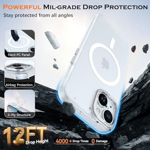 Image of YINLAI for iPhone 15 Case 6.1-inch,Magnetic Compatible with MagSafe, Slim Matte Anti-Fingerprint, Shockproof Full Body Military Grade Protection for iPhone 15 Cover, Clear