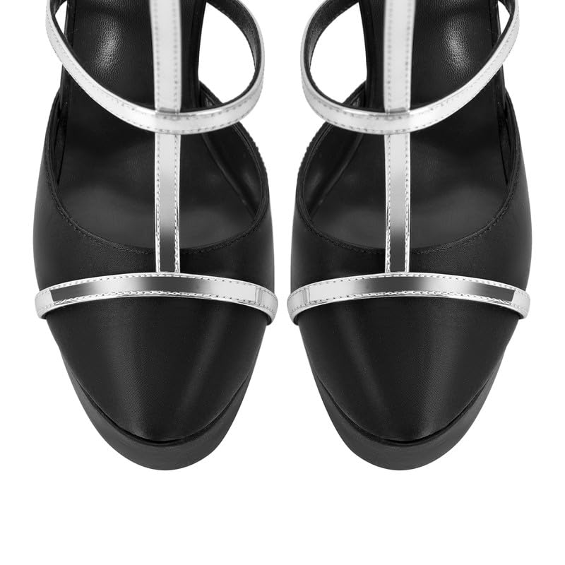 VERISSON Round Toe Open-Back Pump Sandals Adjustable Buckle Strap Platform Stiletto Heels Pumps Satin High Heel Shoes for Party Wearing2