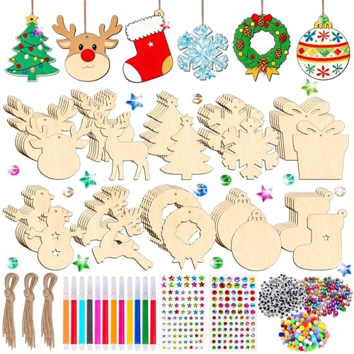 MEISHANG Holzanhänger Weihnachten zum Bemalen,264 Stück...