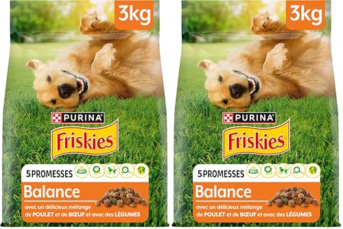 FRISKIES | Balance | Chien | Croquettes pour Chiens Adultes | au Poulet, au Boeuf et Légumes | Source de protéines de Haute qualité | Sac | 3 KG (Lot de 2)