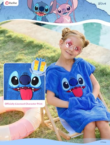 Image of Disney Marvel Princess Frozen Stitch Elsa Girls Hooded Swim Cover Up for Swimsuit Bathing Suit Swimwear Pocket 4-7 Years