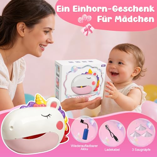 Badewannenspielzeug, Einhorn Wiederaufladbare Badespielzeug Bubble Mit Musik, Schaummaschine Badespielzeug Baby ab 1 Jahre, Badewanne Spielzeug Wasserspielzeug Kinder, Einhorn Geschenke für Mädchen
