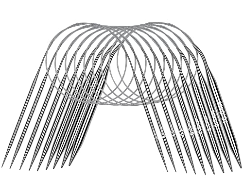 Coopay Edelstahl Rundstricknadeln 60cm, 9 Stück Stricknadeln...