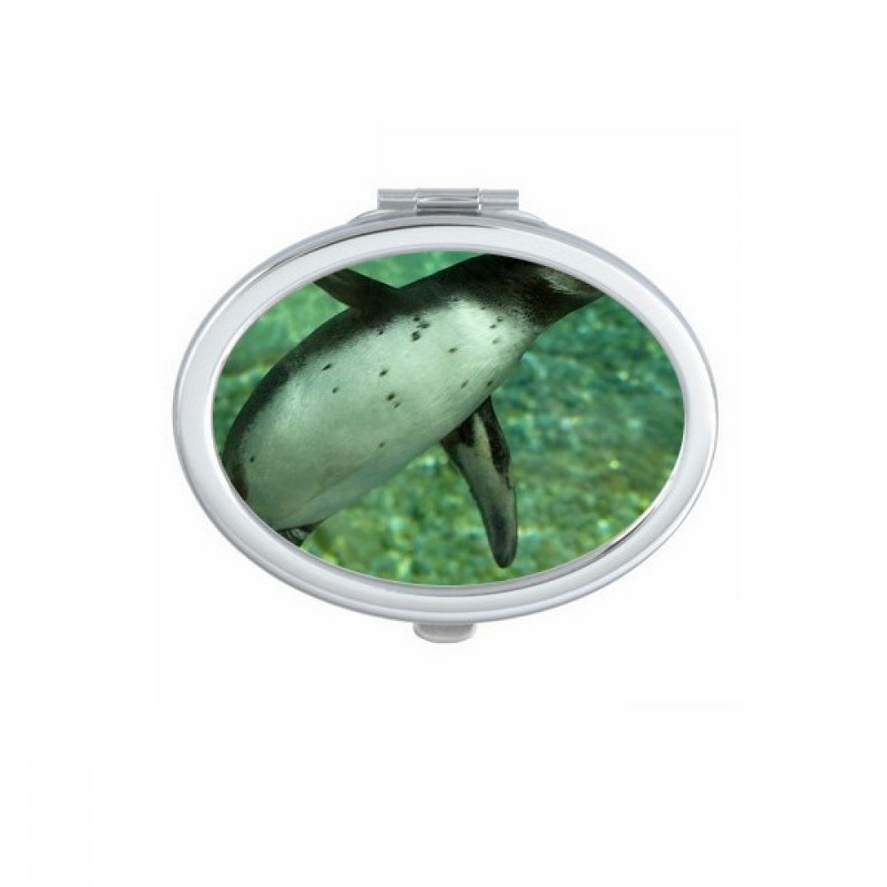 Miroir de poche ovale avec image de pingouin de nature pour maquillage portable
