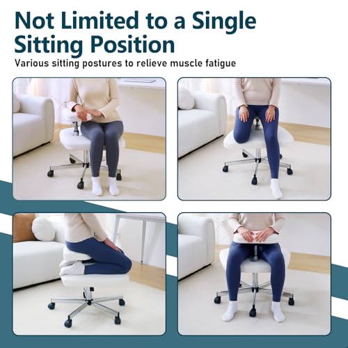 Image of Meditation Chair Ergonomic Cross Legged Chair ADHD Chair with Wheels,Kneeling Chair for Office and Home,ADHD Chairs for Adults(White)
