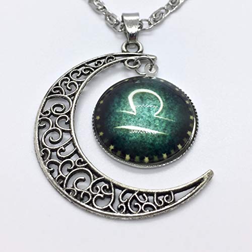 Preisvergleich Produktbild Unbekannt Halbmond Halskette Sternzeichen Waage Horoskop Silber Schmuck Kette Anhänger