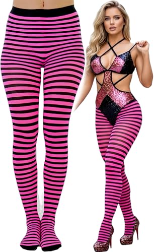 Image of ToBeInStyle Women's Thin Horizontal Stripe Opaque Tights Pantyhose - Regular or Plus