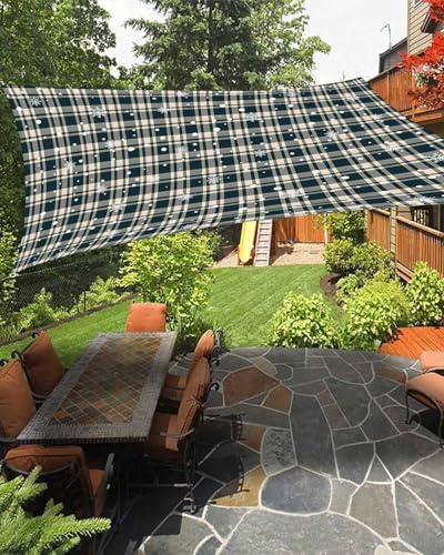 Christmas Geometric Snowflake Sun Sail Shades Rectangle Canopy,Sunlight Block Heavy Duty Curved Backyard Shade Cover, Waterproof Sun Shades for Patios Garden Pergola Outdoor Country Buffalo Plaid