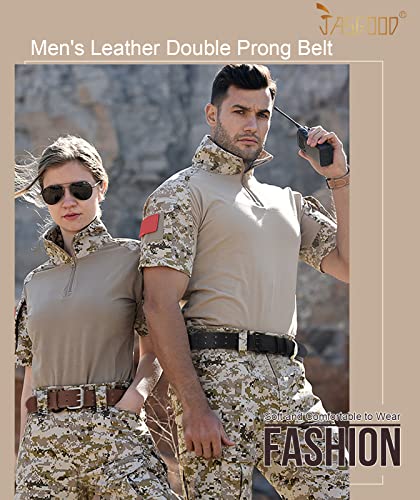 Image of JASGOOD Men Double Prong PU Leather Belt Casual Work Heavy Duty Belt Double Grommet Holes Belt for Jeans