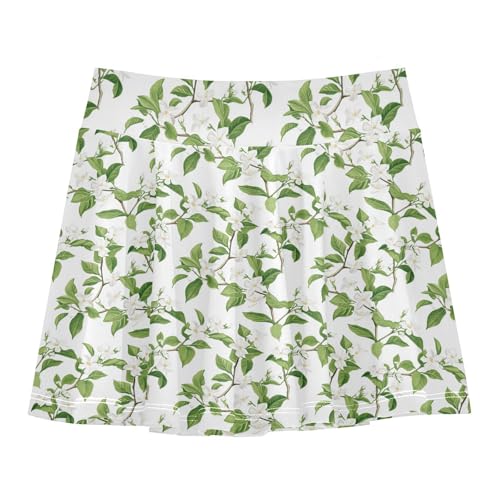 JUNZAN Vintage Flowers Flowy Girls Skirts with Shorts Pleated Skirt for Kids with Pockets Girl Golf Skirt