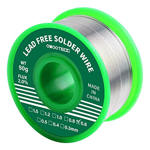 Owootecc Filo di saldatura senza piombo con nucleo di colofonia per saldatura elettrica e fai da te (Sn99,3 Cu0,7/0,6 mm, 50 g)