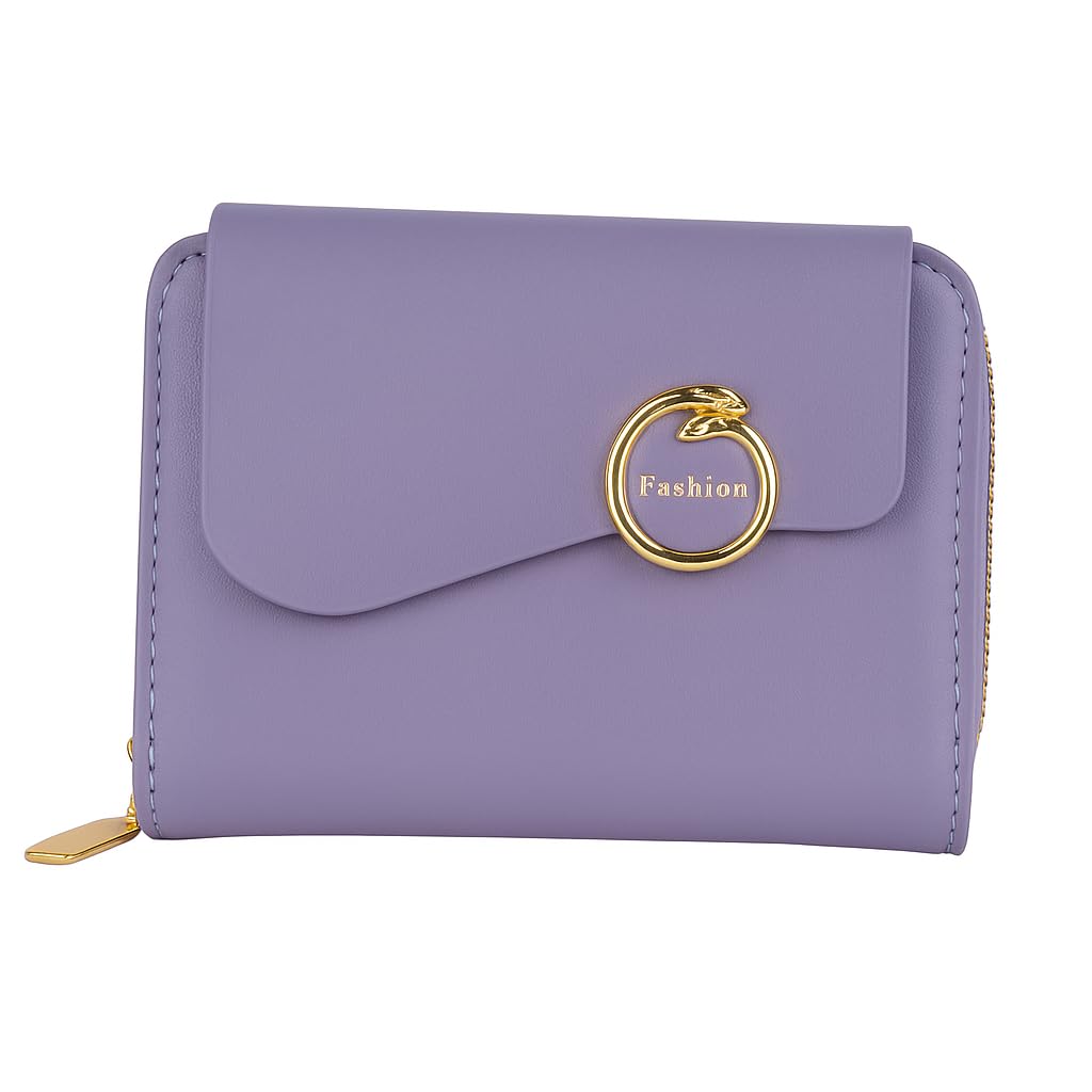 pranij Small Leather Bifold Wallet for Women Fashion Compact Slim Credit Card Holder with Zipper Coin Pocket, Mini Clutch Purse for Girls (Pale Purple)-picture-33