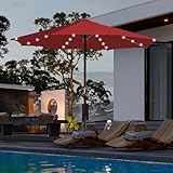 JEAREY Upgrade 11FT LED Lighted Patio Umbrella, Solar Outdoor Umbrella, Table Umbrella for Pool, Deck & Yard (Red)