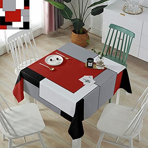 Ldtrchee Red Black Grey Tablecloth Waterproof Tablecloths Square 54 x 54 Inch, Middle Century Table Cloth, Irregular Geo Abstract Art Oil-Proof Table Cover for Dining Table/Buffet Parties/Camping
