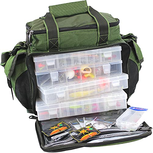 QMBasic ANGELTASCHE inkl. 4 Tackle- Boxen | Angelkoffer für Zubehör Wasser-Abweisend gepolsterte Schultergurte – Bild 3