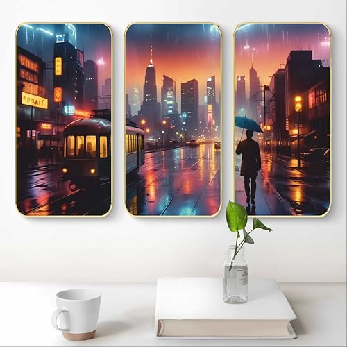 Image of Livin'luxe Set of 3 Rainy Umbrella modern art Boho painting Premium Framed Laminated Wall paintings for living room, bedroom, home decoration, wall decoration 20 inch x 30 inch SP-3