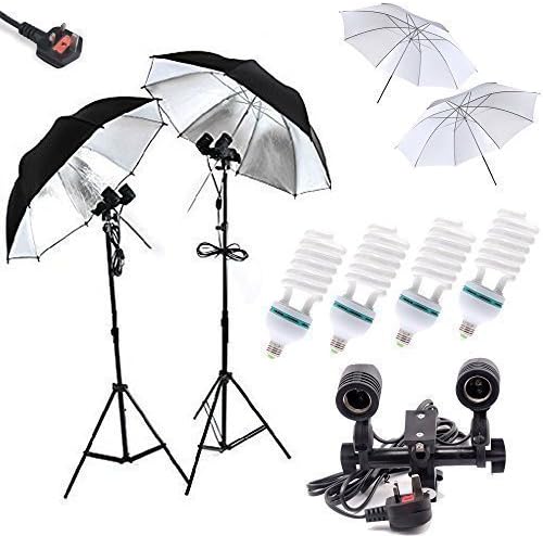 E27 85W Umbrella Continuous Lighting Photography Studio Light Equipment Four Light Sockets,2 X 32' Soft Umbrellas,2 X 32' Sliver Umbrellas,Continuous Lighting Kit For Portrait Photography,Photo & Video Studio Kit