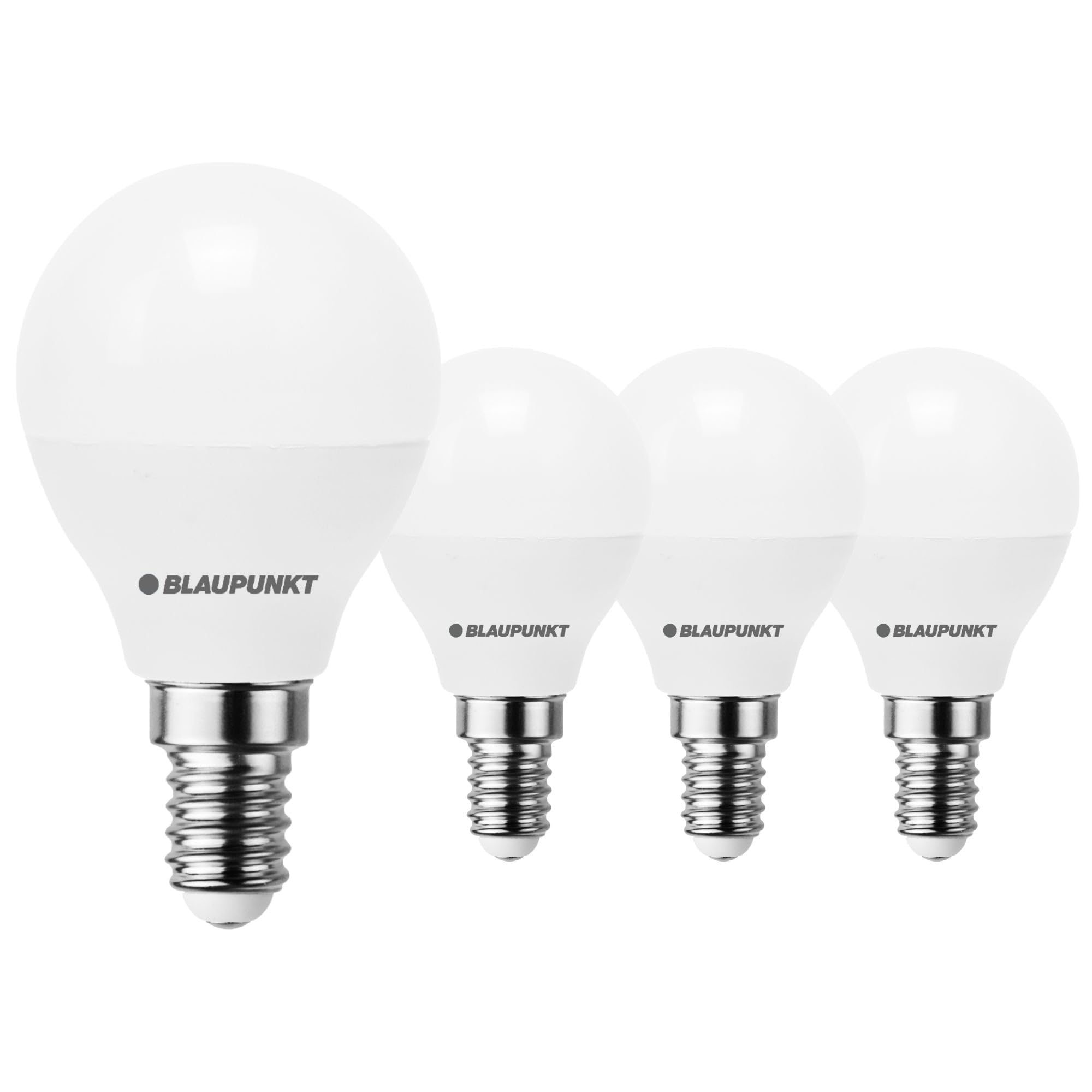 Blaupunkt Neutral White E14 Led Light Bulb Mini Globe | 6W (Equivalent To 50W) | 520 Lumens | 4000K | Non‑Dimmable | E14 Screw Base | P45 Globe For Desk & Nightstand Lamps – Pack Of 4
