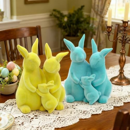Lapin de Pâques en résine floquée jaune déco durable et douce - 4