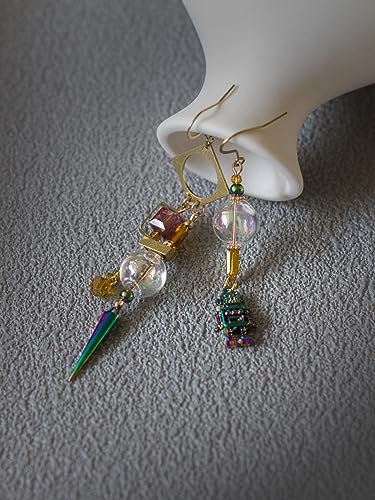 Steampunk Asymmetrical Industrial Robot Mismatched Glass Ball Dangle Earrings for Women Jewelry2