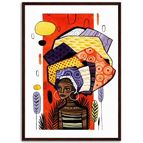 Art mural portrait africain haut de gamme avec cadre en bois foncé