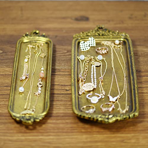Luhetoz Vintage Gold Jewelry Decorative Tray, Perfume Organizer Jewelry Dresser Organizer Tray ,Necklace Tray -11 X 2.5 Inches #TOP1