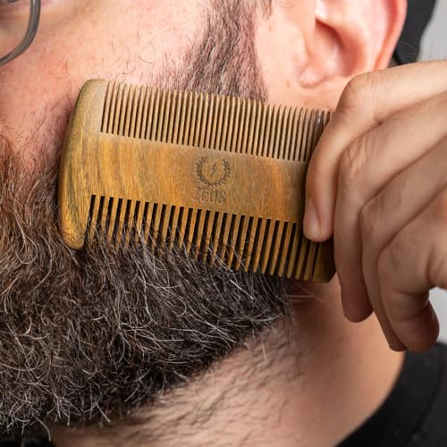 ZEUS Organic Sandalwood Double-Sided Beard Comb with Genuine Leather Sheath - R31 - Image 4