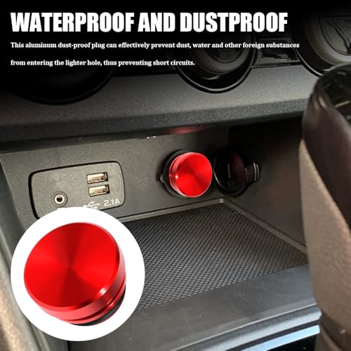 Image of Cigarette Lighter Plug Cover, Eject Button Car Cigarette Lighter, Standard 12 Volt Power Source Aluminum Dustproof Plug Universal Fits Most Vehicles (Red-K3)