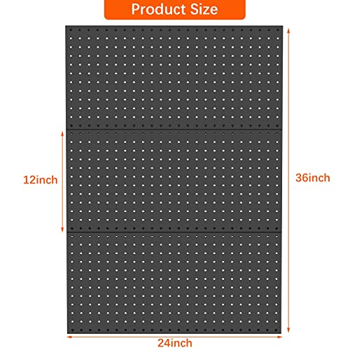 Image of TORACK 3 PCS Metal Pegboard Panels for Wall Garage Utility Tools Storage Pegboard for Workbench, Shop, Modular Peg Board Tool Organizer Boards(Pack of 3, Black)
